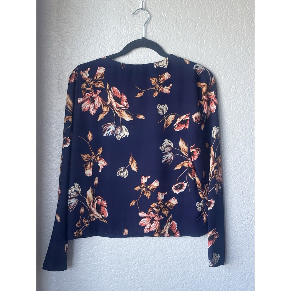 Tahari 100% Polyester V Neck Blue Floral Print Sz Petite Small - Picture 7 of 9